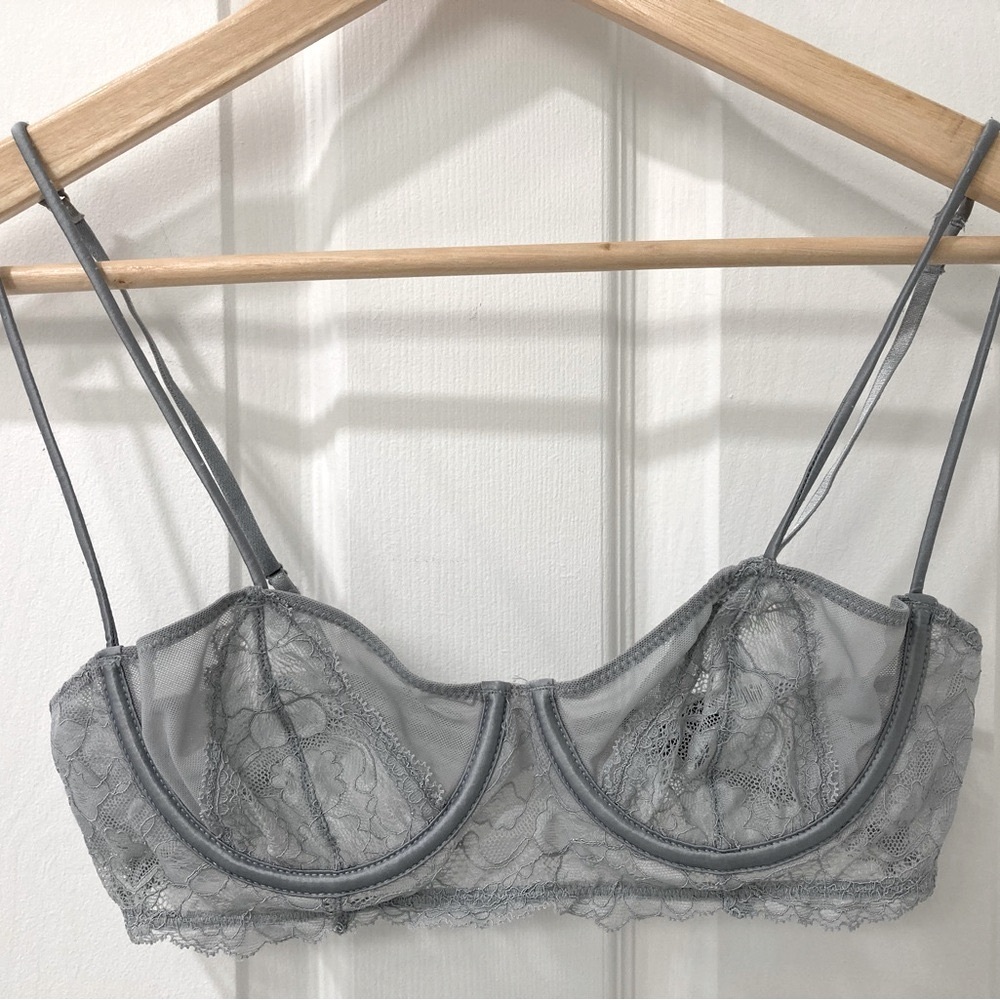 ZARA Blue - Gray Sheer Lace Balconette Bra with Underwire - Size Small - Picture 1 of 8